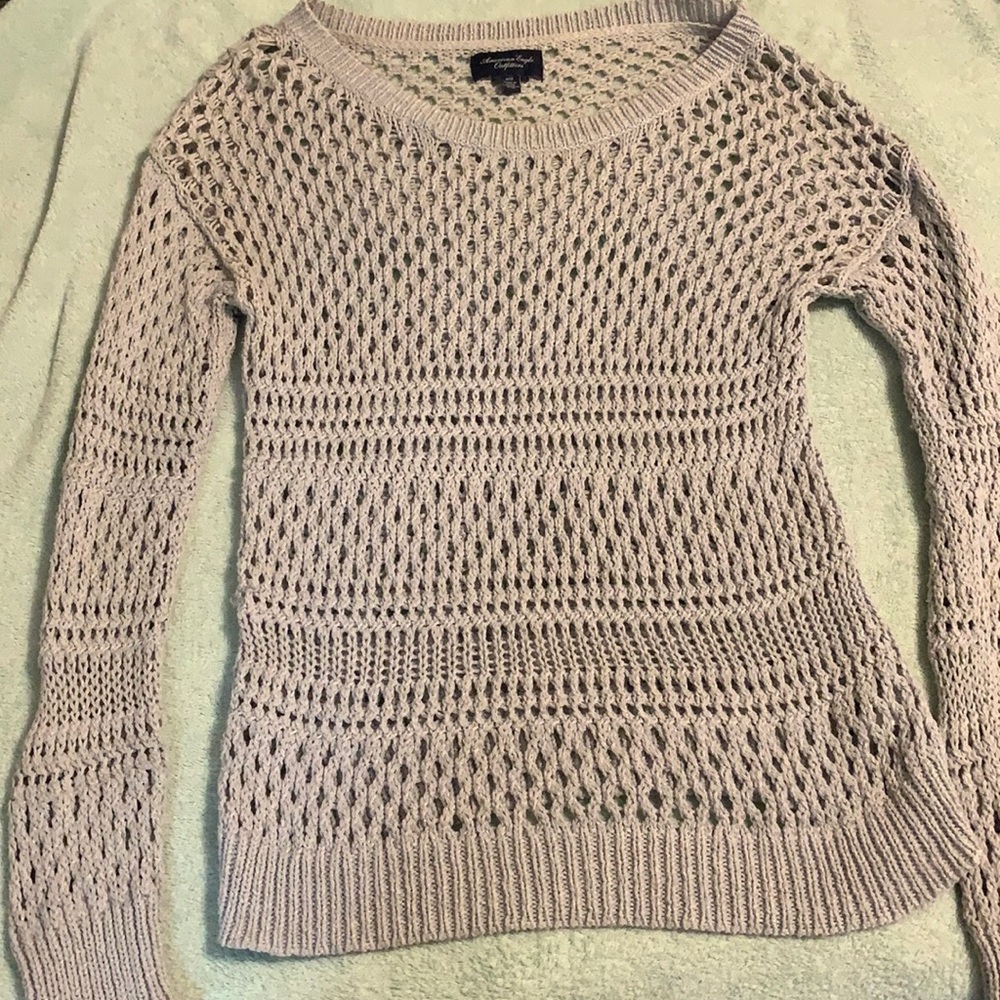American eagle gray crochet sweater